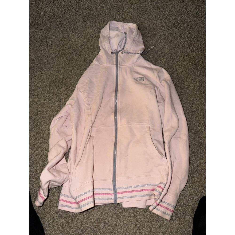 North Face Fleece Hoodie Womens Size XL Pink Full Zip Outdoor Jacket